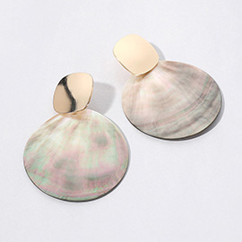 Brushed Metal Abalone Round Shell Earrings