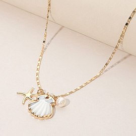 Metal Starfish Pearl Mother of Pearl Shell Charm Necklace