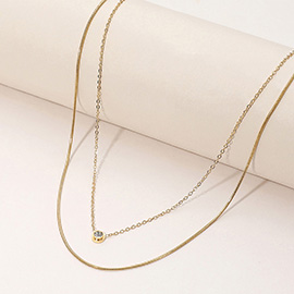 2PCS - Stainless Steel Stone Bezel Chain Rope Chain Necklaces