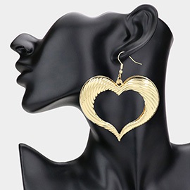 Oversized Open Puffy Metal Heart Dangle Earrings