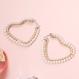 Pearl Around Heart Hoop Pin Catch Earrings