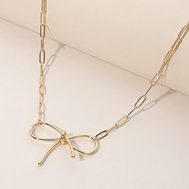 Metal Bow Pendant Paperclip Chain Necklace