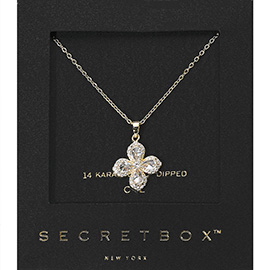 SECRET BOX_14K Gold Dipped CZ Stone Flower Pendant Necklace