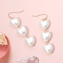 Pearl Heart Link Dropdown Dangle Earrings