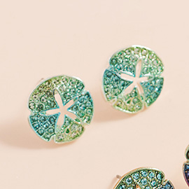 Stone Paved Colored Metal Sand Dollar Stud Earrings