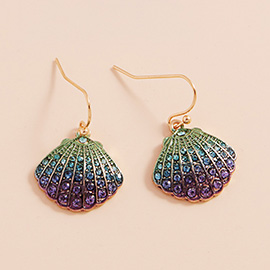 Stone Paved Sea Shell Dangle Earrings