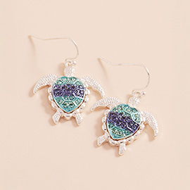 Stone Paved Colored Metal Sea Turtle Dangle Earrings