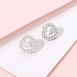 Pearl Heart Stud Earrings