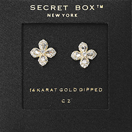 SECRET BOX_14K Gold Dipped CZ Stone Flower Stud Earrings