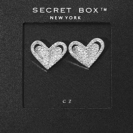 SECRET BOX_CZ Stone Paved Heart Stud Earrings