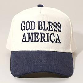 GOD BLESS AMERICA Message Embroidered Corduroy Baseball Cap