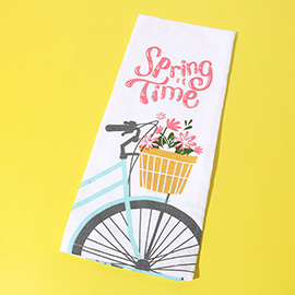 Spring Time Message Flower Basket Bike Printed Kitchen Towel