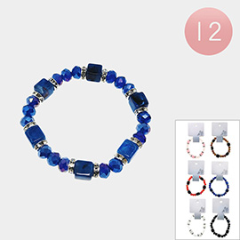 12PCS - Cube Faceted Beaded Stretch Bracelets