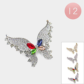 12PCS - Stone Paved Butterfly Pin Brooches