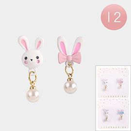 12Pairs - Pearl Dangle Easter Bunny Earrings