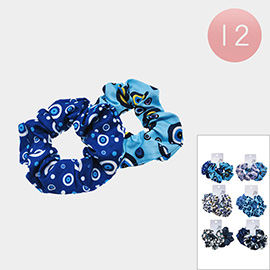 12 SET OF 2 - Evil Eye Pattern Printed Fabric Hair Bands