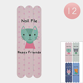 12 SET OF 3 - Animal Happy Friends Message Printed Nail Files