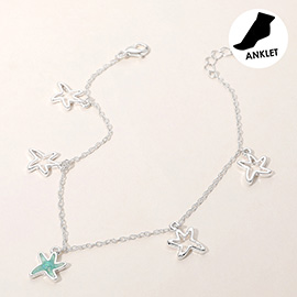 Sea Glass Starfish Open Metal Starfish Charm Station Anklet