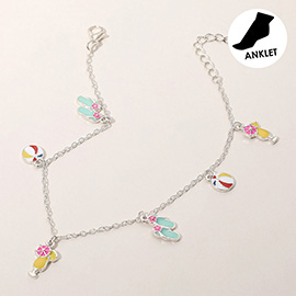 Enamel Flip Flop Cocktail Beach Ball Charm Station Anklet