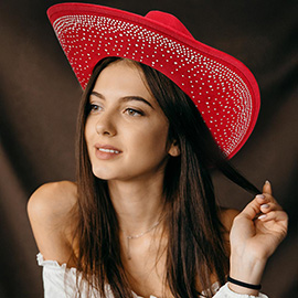 Faux Suede Bling Studded Inside Cowboy Hat