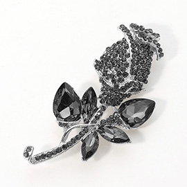 Multi Stone Embellished Metal Tulip Flower Pin Brooch