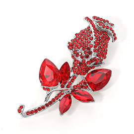 Multi Stone Embellished Metal Tulip Flower Pin Brooch