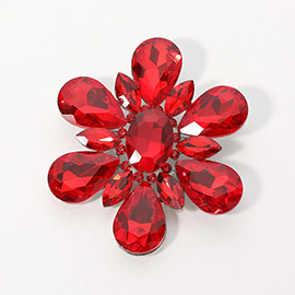 Teardrop Crystal Stone Accented Flower Pin Brooch