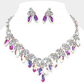 Marquise Stone Cluster Embellished V Shaped Evening Necklace