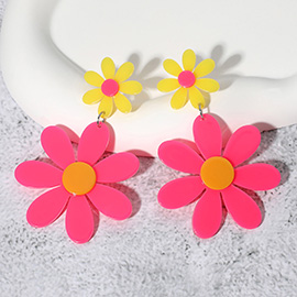 Neon Acrylic Double Flower Dangle Earrings