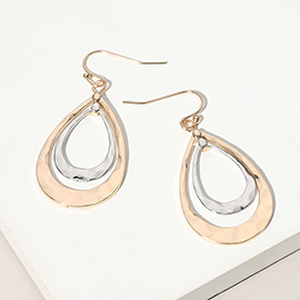 Hammered Metal Double Open Teardrop Layered Dangle Earrings