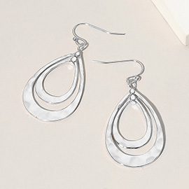 Hammered Metal Double Open Teardrop Layered Dangle Earrings