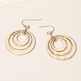 Hammered Metal Triple Open Circle Layered Dangle Earrings