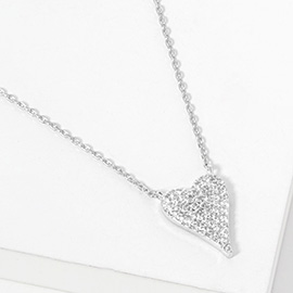 White Gold Dipped CZ Stone Paved Heart Pendant Necklace