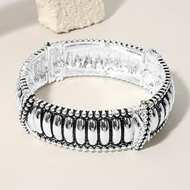 Textured Metal Ribbed Antique Metal Stretch Bracelet