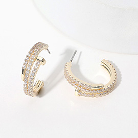 14K Gold Plated CZ Stone Paved Hoop Earrings