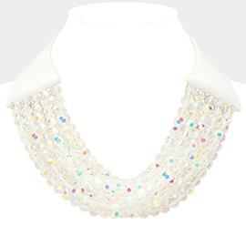 Chunky Acrylic Beaded Multi Layered Faux Leather Necklace