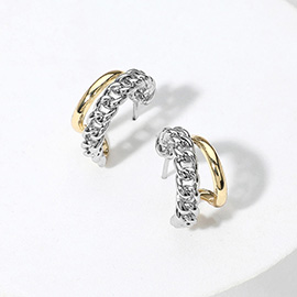 14K Gold Plated Two Tone Chain Mini Hoop Earrings