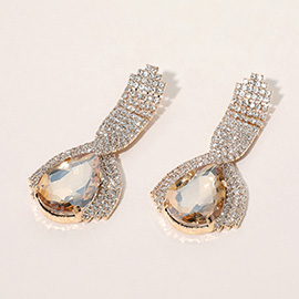 Teardrop Glass Stone Pointed Rhinestone Paved Evening Earrings