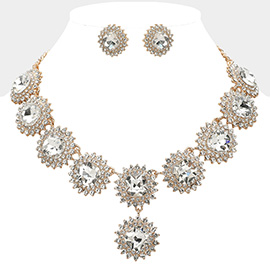 Round Glass Stone Cluster Link Evening Necklace