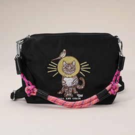 Cat Character Embroidered Shoulder Bag