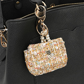 Tweed Bag Pearl Chain Mini Purse / Bag Charm