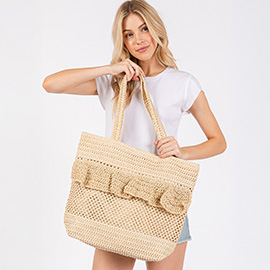 Ruffle Crochet Tote Bag / Beach Bag