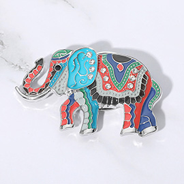 Stone Embellished Enamel Elephant Magnetic Brooch