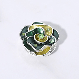 Colored Metal Stone Embellished Rose Magnetic Brooch