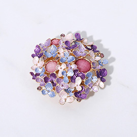 Colored Metal Flower Stone Bouquet Magnetic Brooch