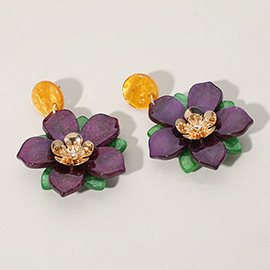 Resin Mardi Gras Flower Dangle Earrings