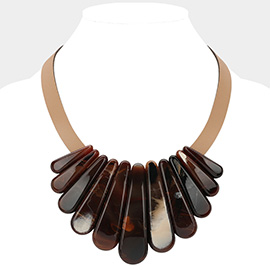 Celluloid Acetate Marbled Plate Faux Leather Statement Necklace