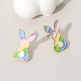 Enamel Rainbow Easter Bunny Stud Earrings