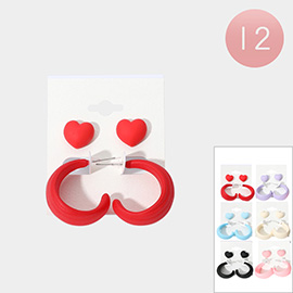 12 SET OF 2 - Heart Stud Hoop Earring Set