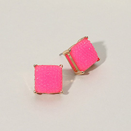 Square Cushion Embossed Stud Earrings